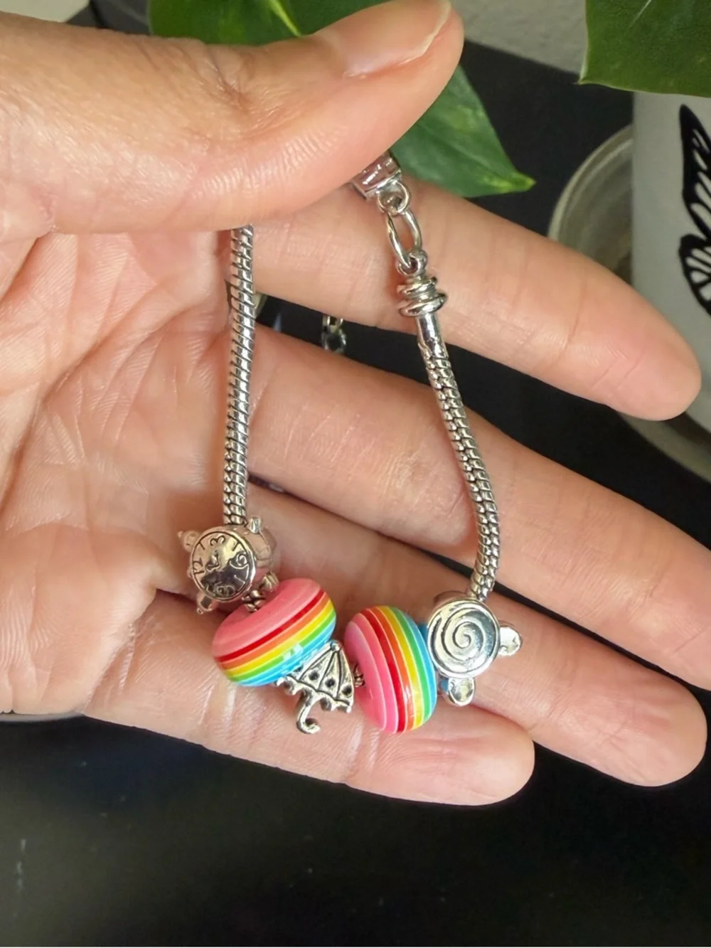 Kids Rainbow Charm Bracelet with Silver Accents